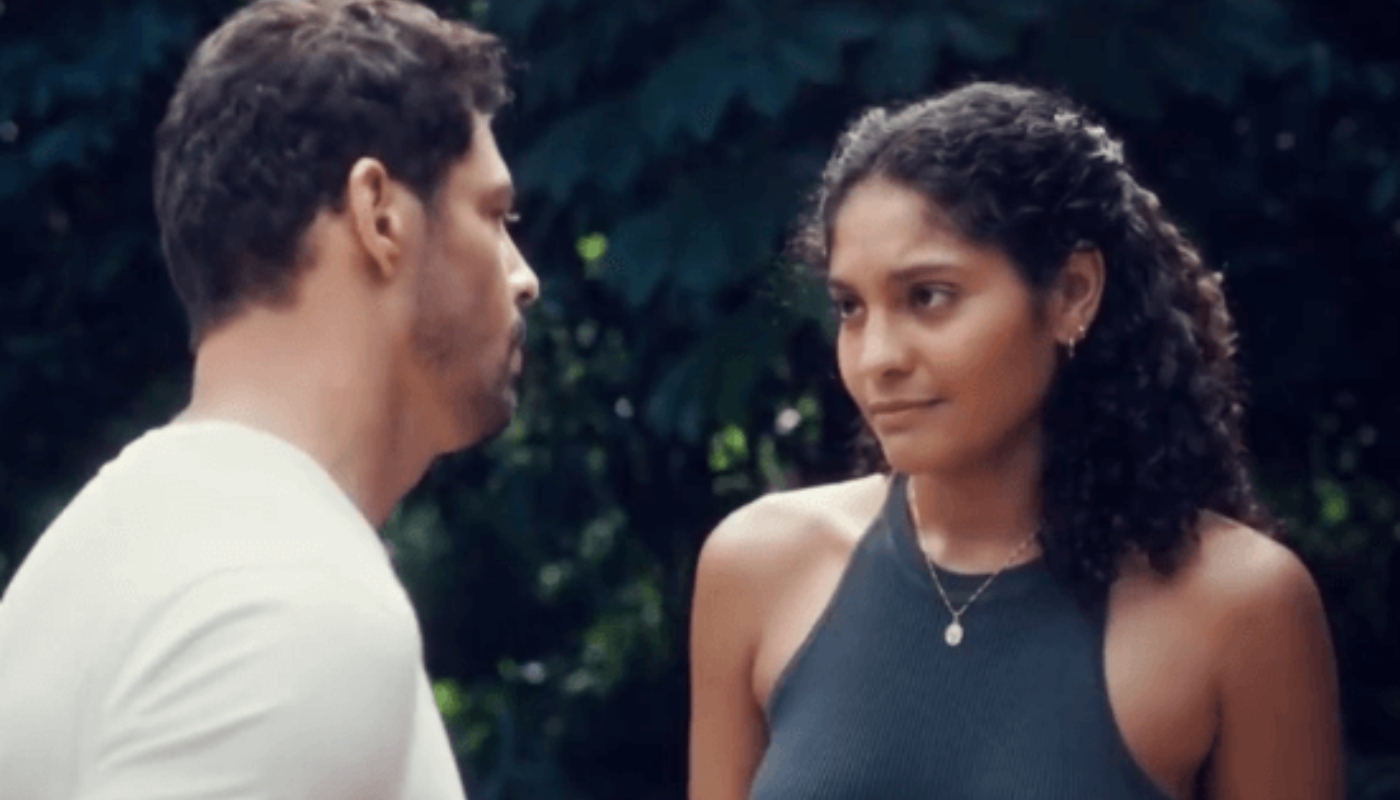Aline (Barbara Reis) e Caio (Cauã Reymond) em