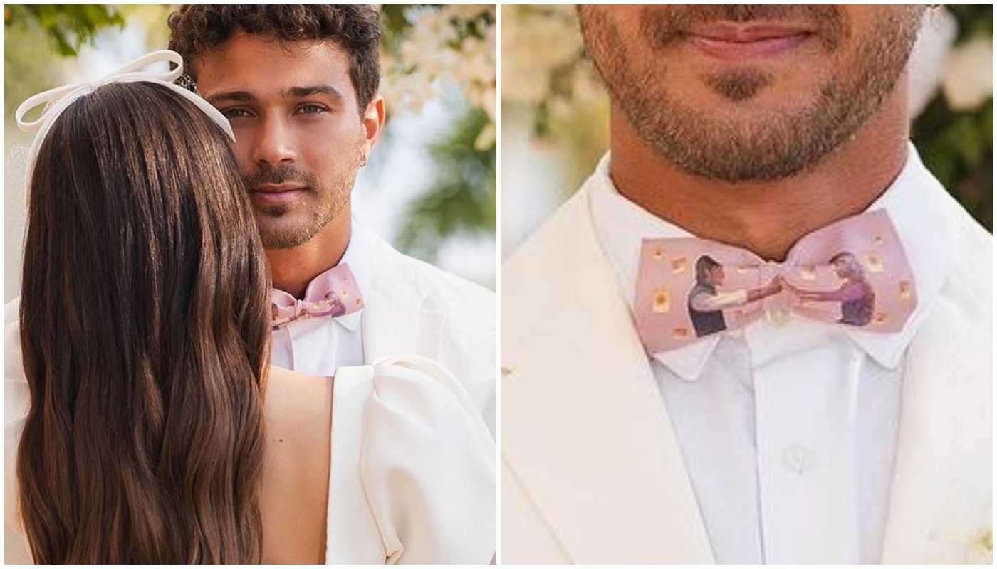 Gravata de André Luiz Frambach chama a atenção no casamento com Larissa Manoela