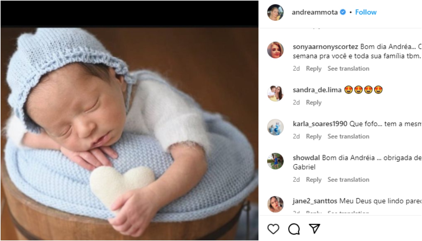 Andréa Mota mostra o rostinho de Gabriel
