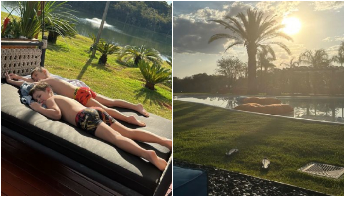 Andressa Suita e Gusttavo Lima com os filhos