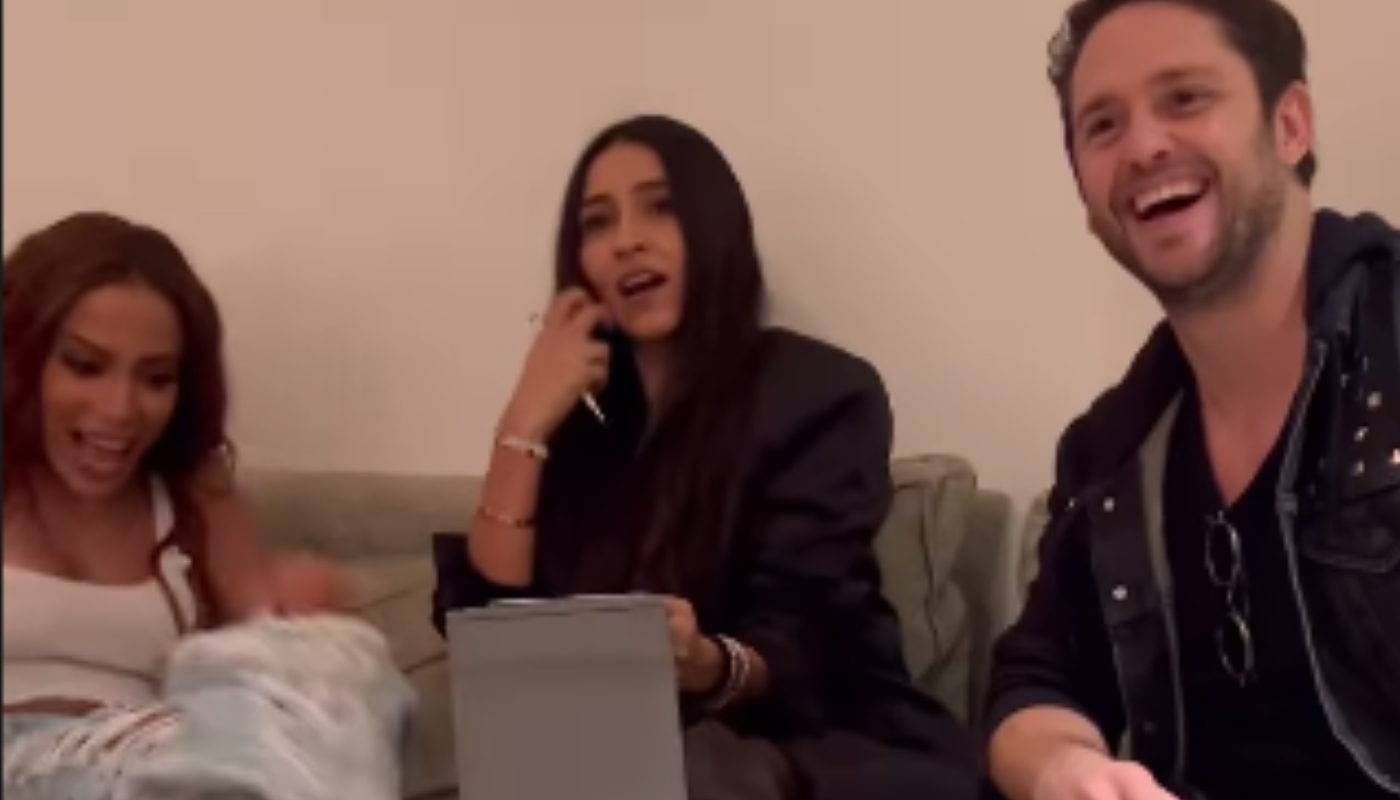 Anitta com Samantha Aquino, namorada de Christopher Uckermann, e o cantor