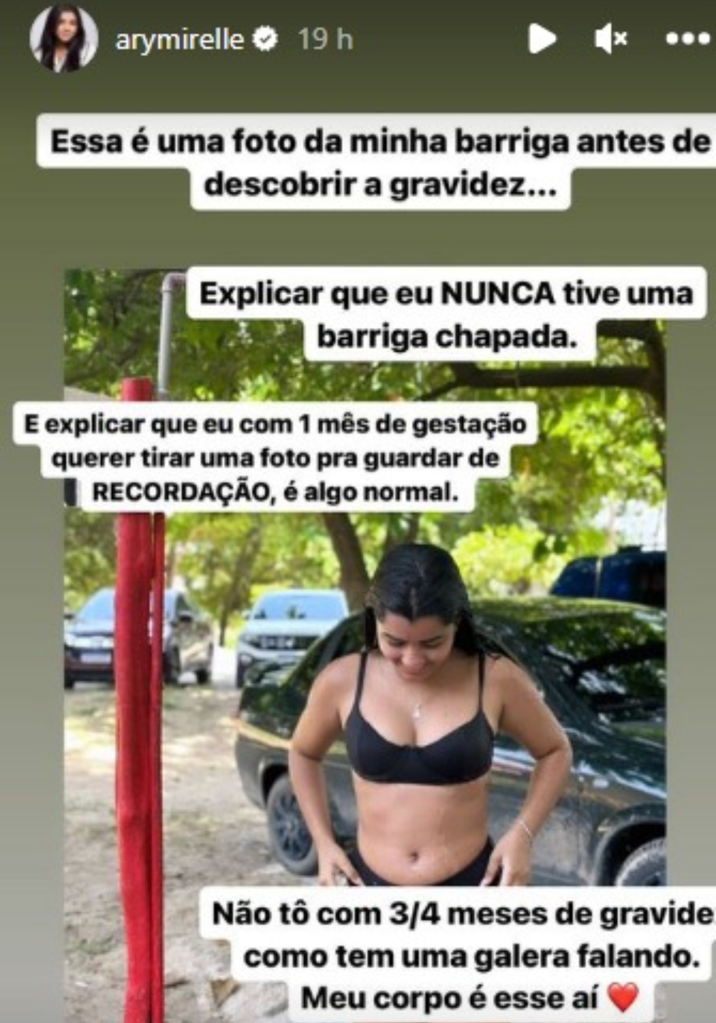 Ary Mirelle mostra foto da barriga antes da gravidez