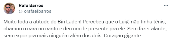 Comentários sobre a atitude de MC Bin Laden, que deu um tênis a Luigi no BBB24
