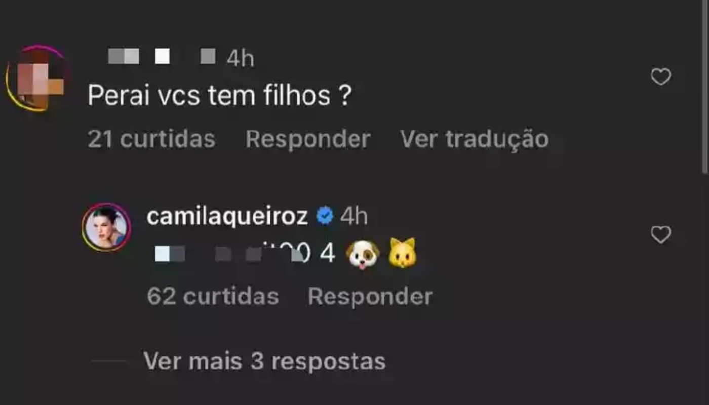 Camila Queiroz responde comentário