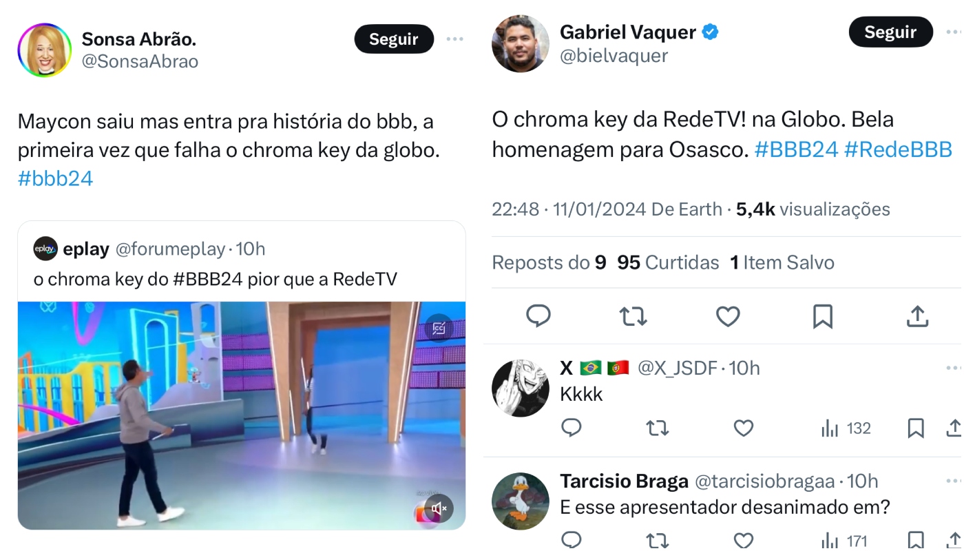 Web comenta falha no chroma key do BBB24