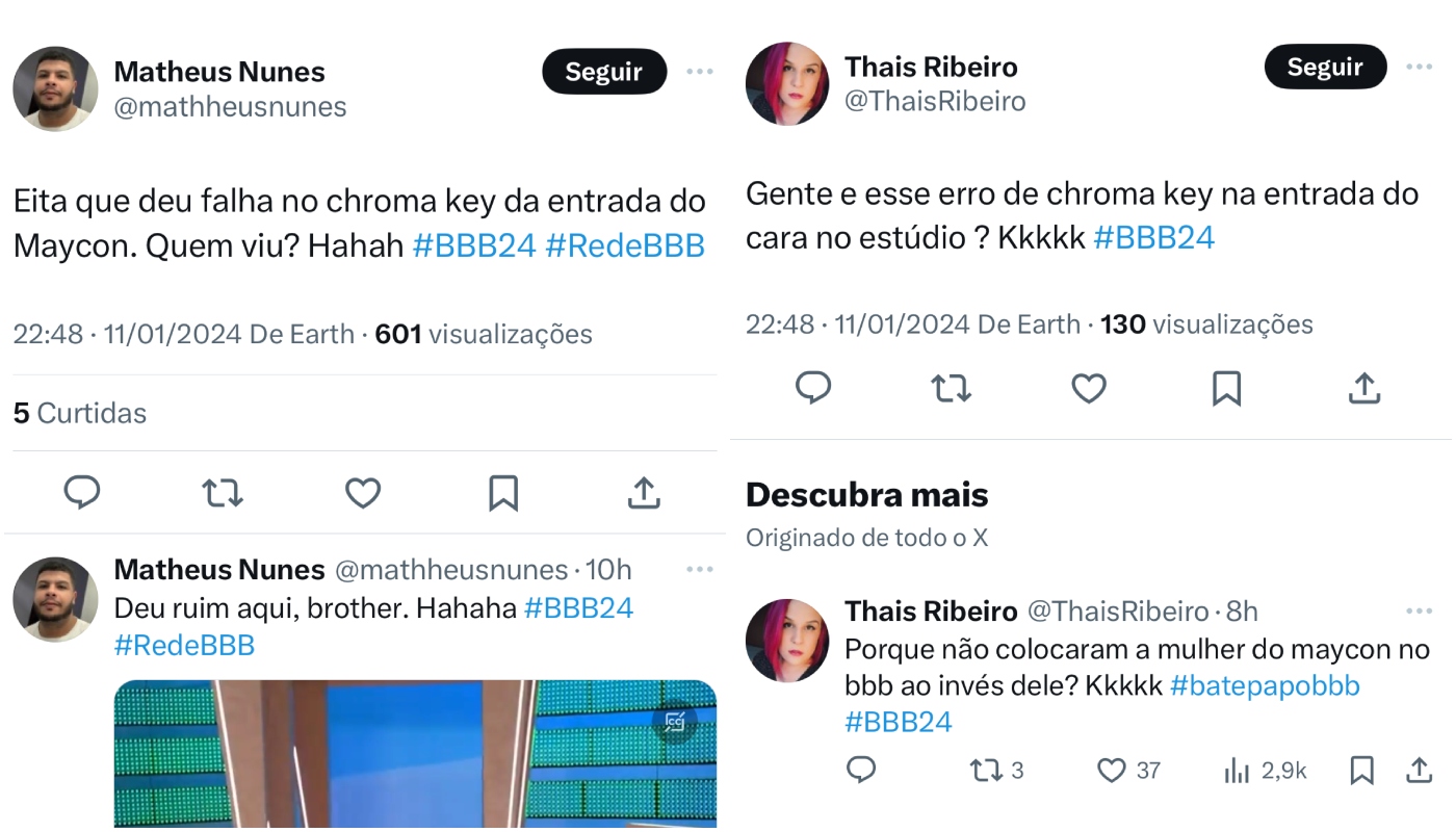 Web comenta falha no chroma key do BBB24