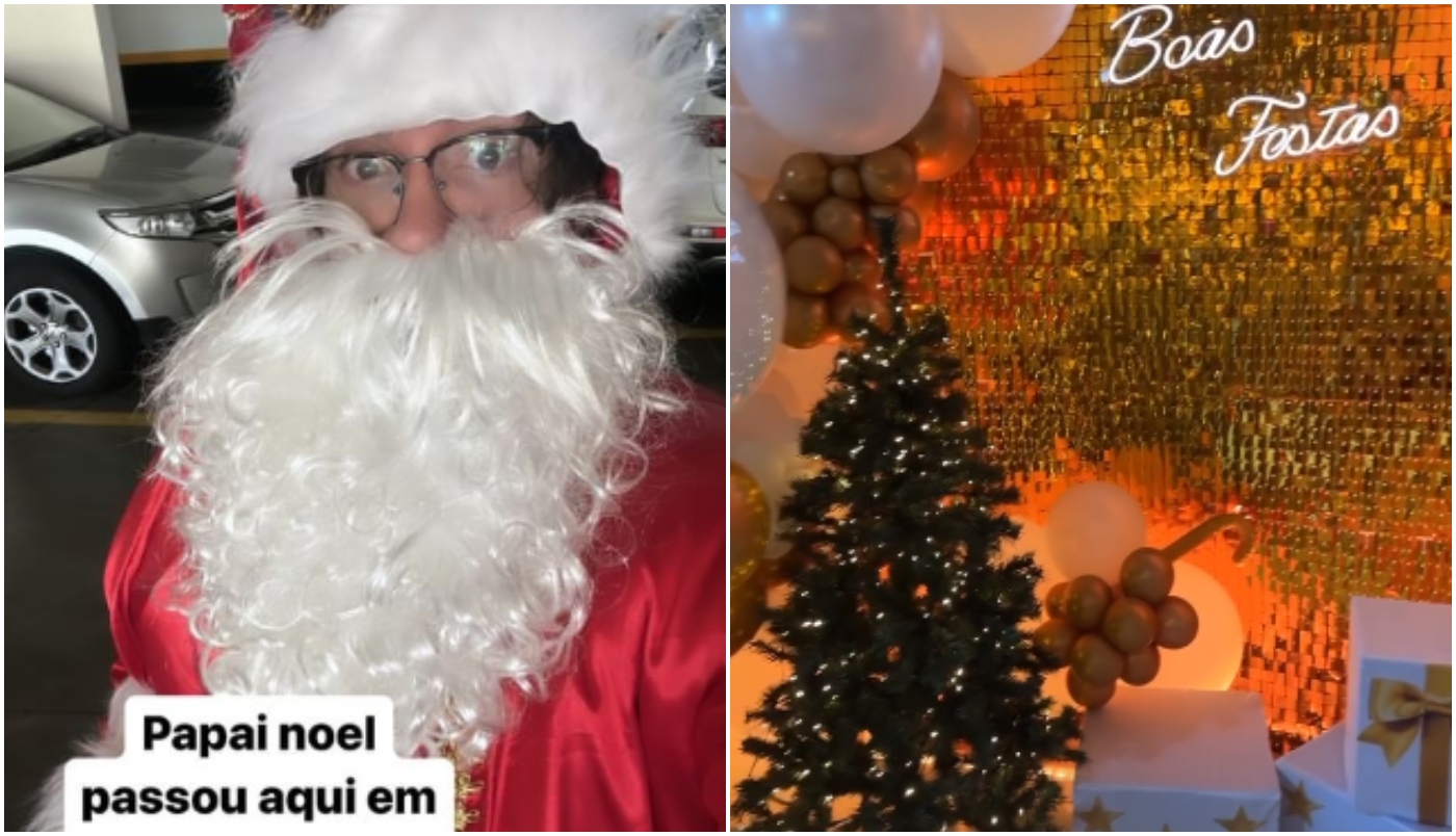 Confraternização de fim de ano de equipe de Viih Tube e Eliezer teve o ex-BBB vestido de Papai Noel