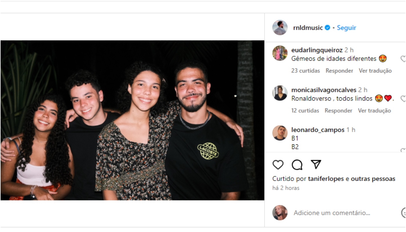 Filhos de Ronaldo posam juntos para foto