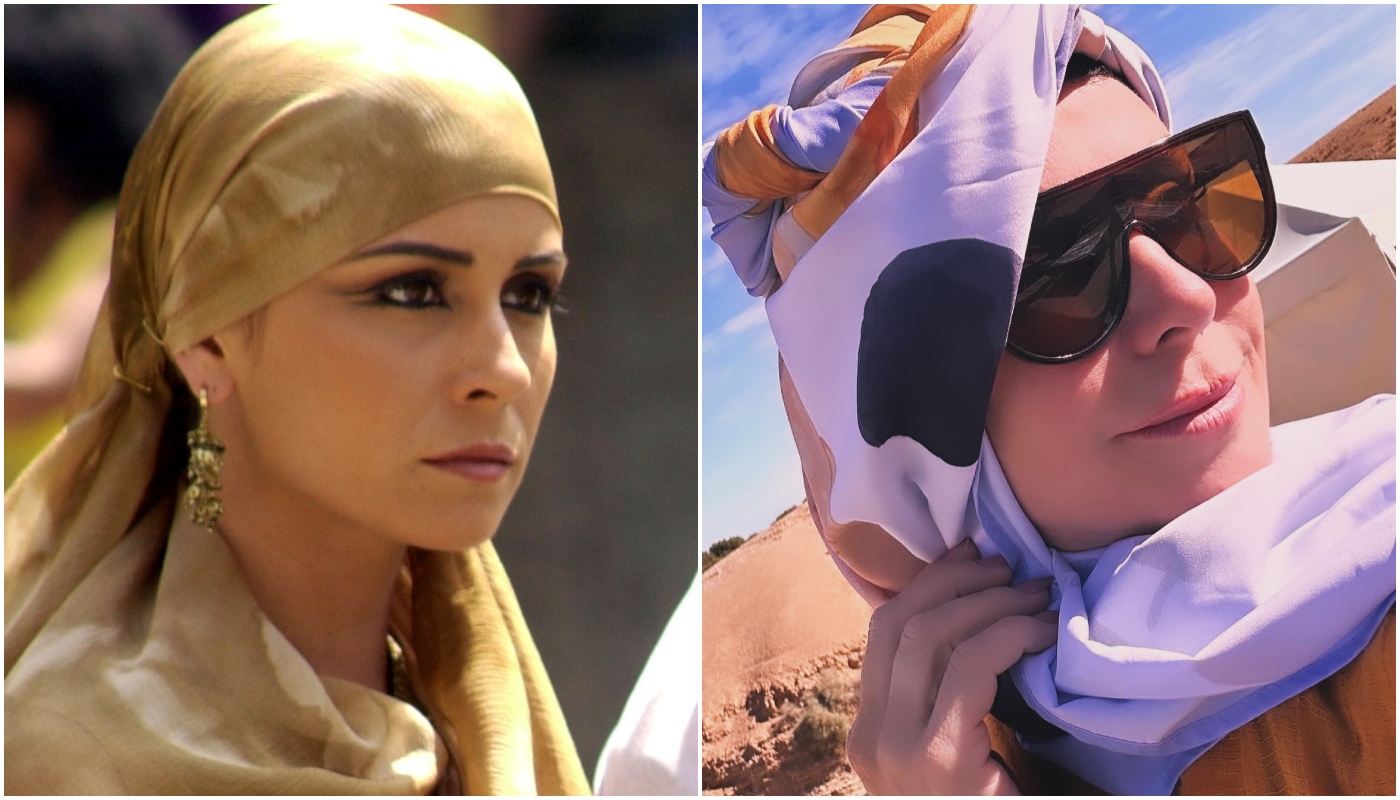 Giovanna Antonelli como Jade em 2001 (à esquerda) e em viagem ao Marrocos em 2024 (à direita)