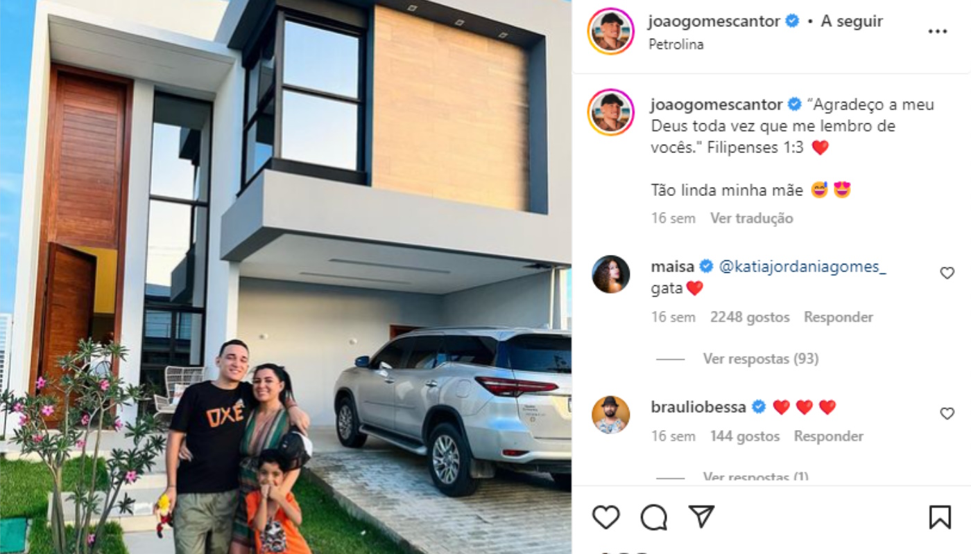 Post de João Gomes comemorando a nova conquista da família