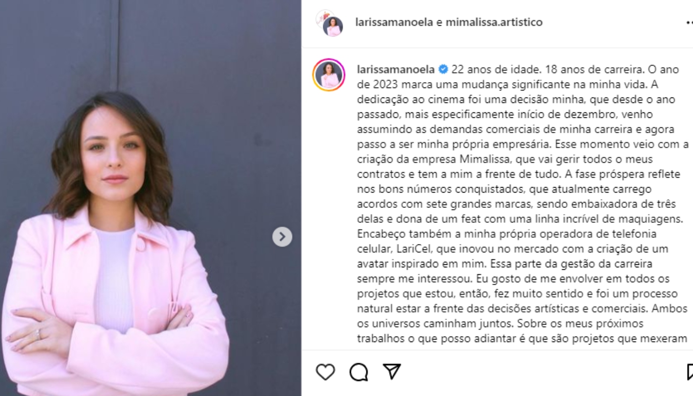 Larissa Manoela anuncia mudança na carreira