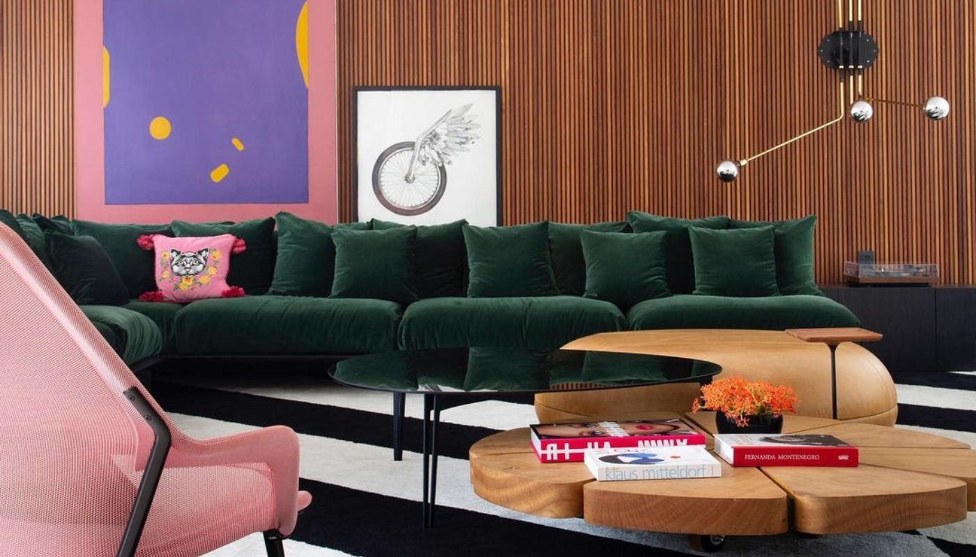 Living projetado por Bruna Marquezine para a mansão