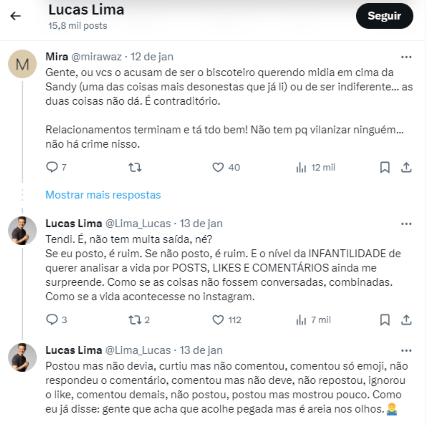 Lucas Lima fala sobre término com Sandy