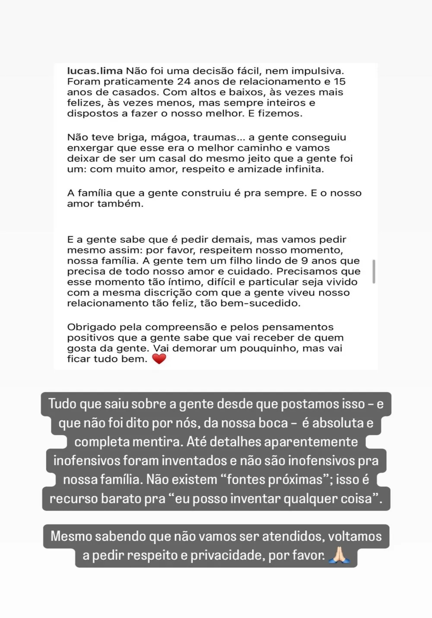 Sandy e Lucas Lima via Stories