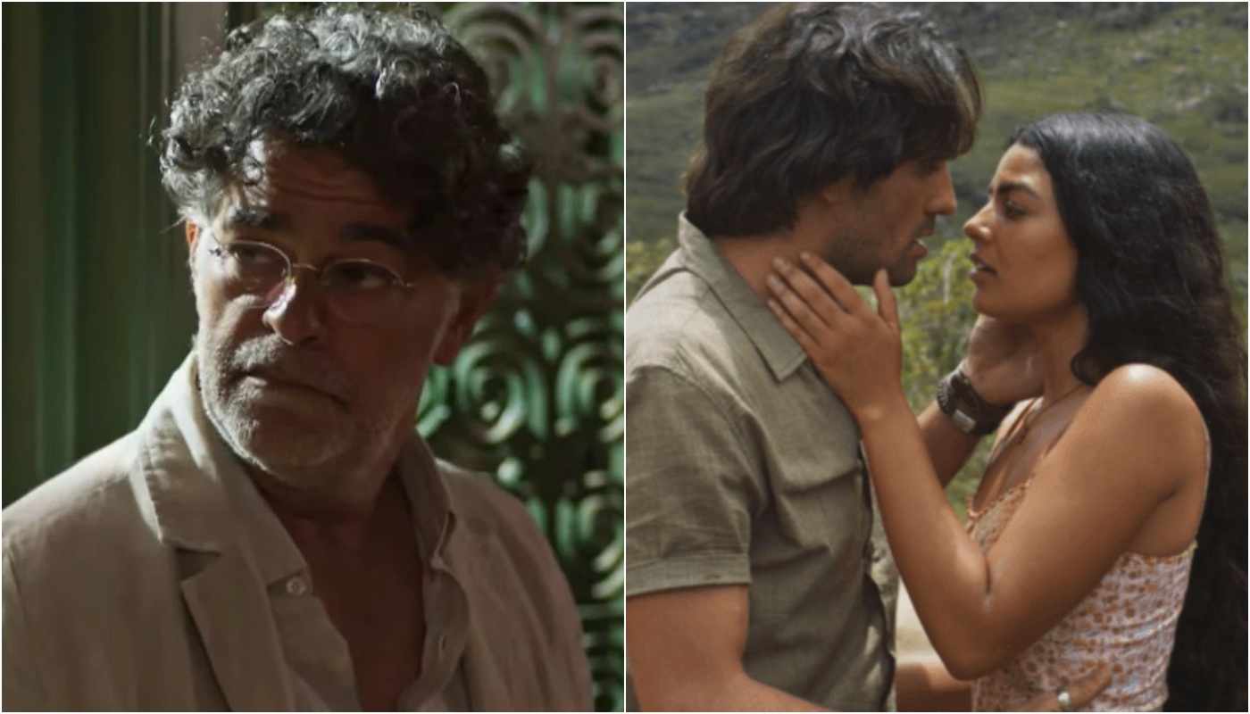 Ariosto (Eduardo Moscovis), Artur (Túlio Starling) e Quinota (Larissa Bocchino) em