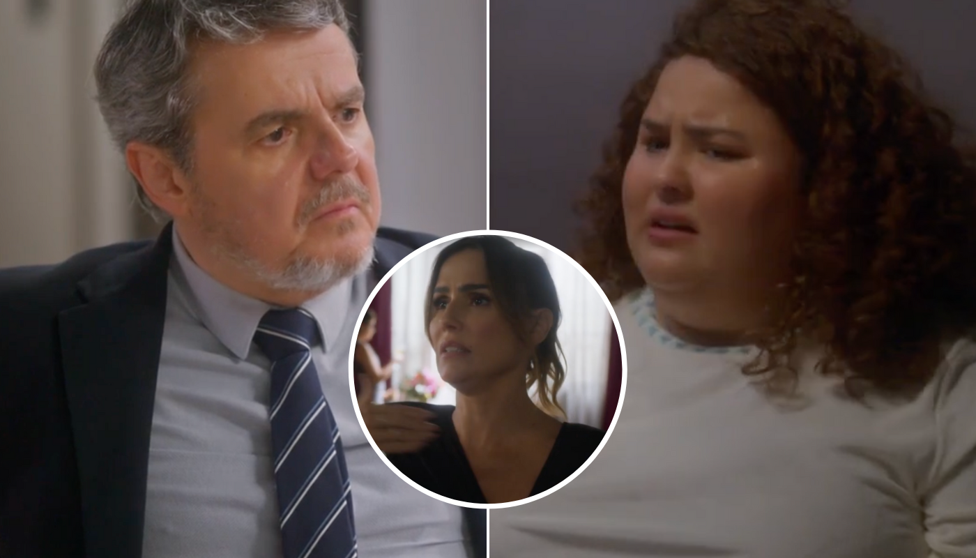 Roberto (Cássio Gabus Mendes), Yeda (Castorine) e Lara (Deborah Secco) em