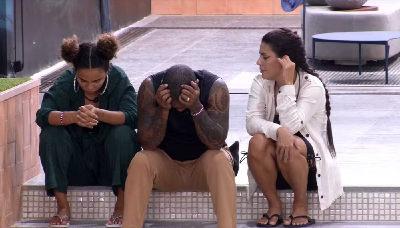 Rodriguinho chora em conversa com Fernanda e Pitel no BBB24