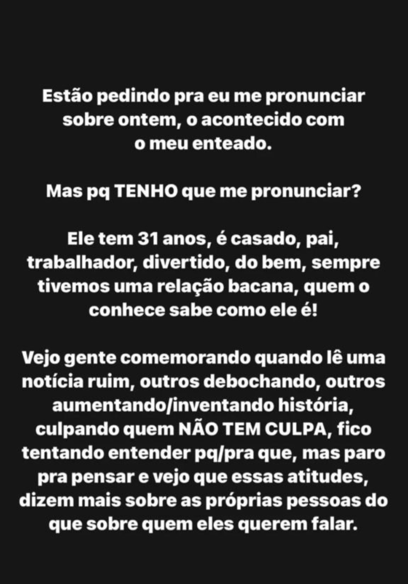 Pronunciamento de Gracyanne sobre a prisão de Belo