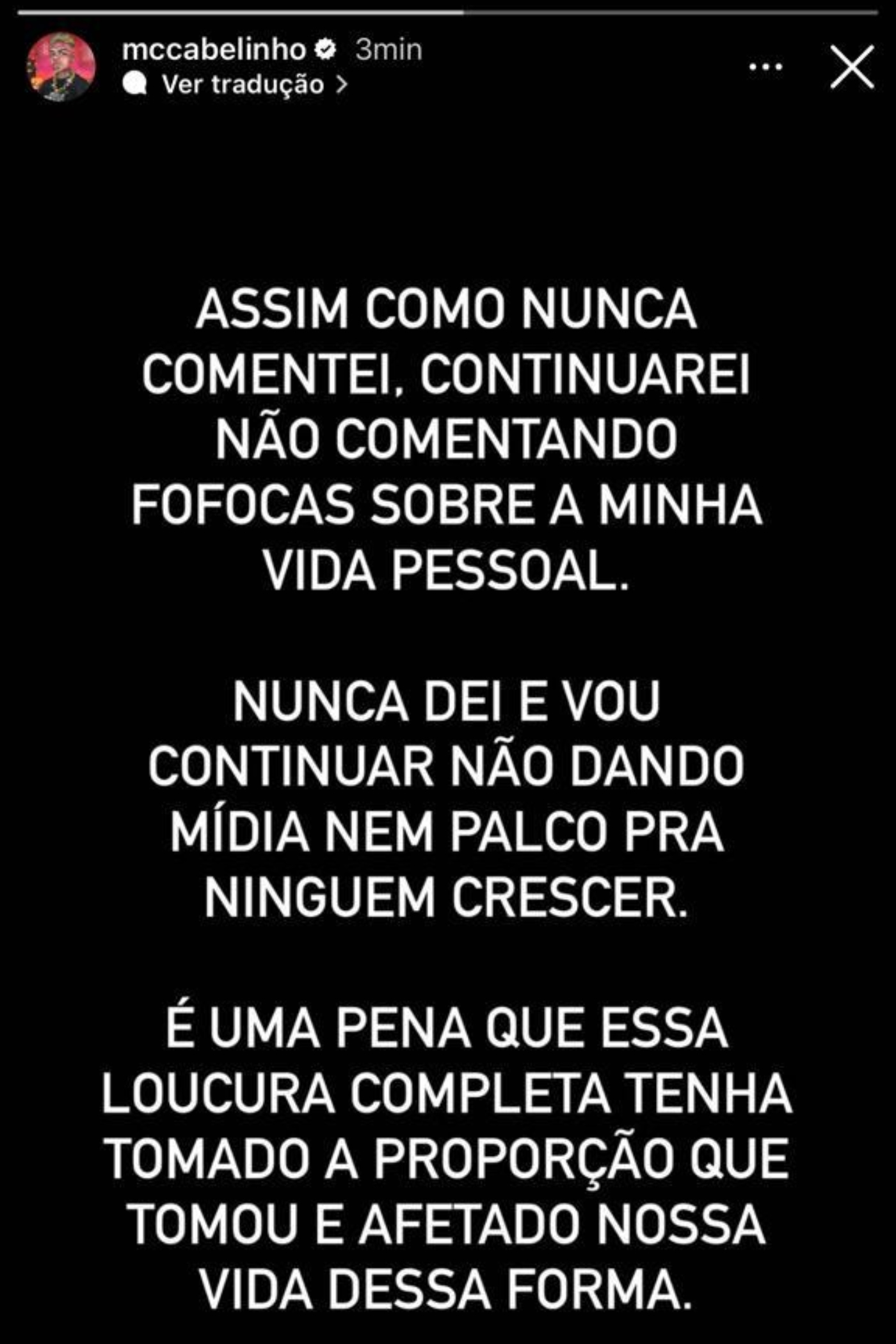 MC Cabelinho via Stories do Instagram