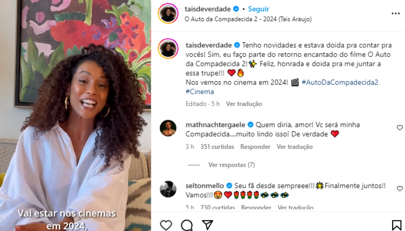 Atores celebram parceria com Taís Araujo em filme