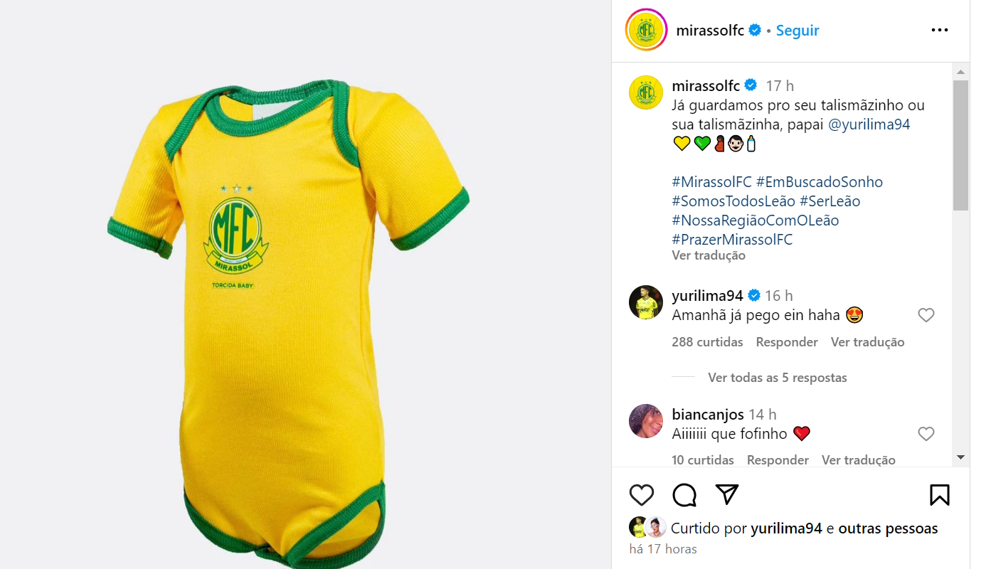 Mirassol faz brincadeira com Yuri Lima, que será pai pela primeira vez com Iza